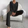 New Autumn Winter Women Two Piece Loungewear Set, Elegant Loose V-Neck Casual Outfit With Straight Leg Pants