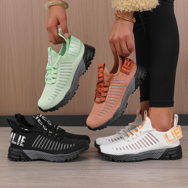 New Women'S Sneakers Shock Absorbing Mesh Breathable Lace Hiking Shoes Comfortable Lightweight Flat Bottom Women'S Casual Shoes