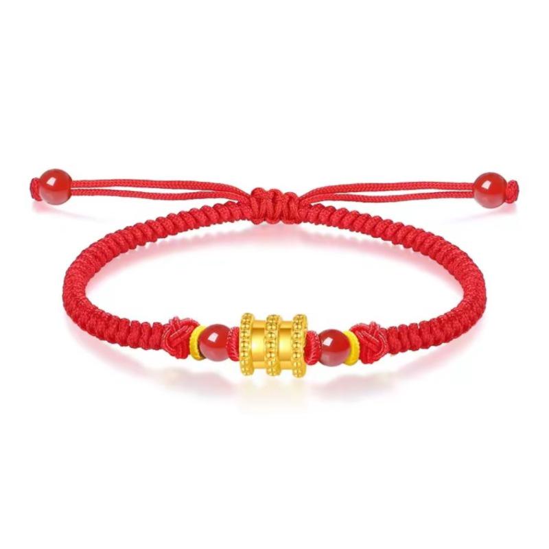Pure Gold 999 Zodiac Red String Bracelet with Luck Beads for Baby's Full Moon or New Year