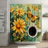 1pc Vibrant Yellow Daisies, Coffee & Butterflies Shower Curtain,  Durable Polyester, Easy Clean