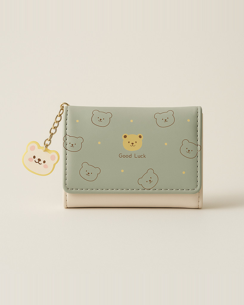Weibliche Mode Kurze Geldbörse Frauen Kurze Dünne Koreanische Version Niedlichen Cartoon Bär Damen Kleine Brieftasche Student Drei-falten Brieftasche