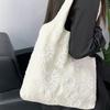 Korean Embroidered Floral Canvas Tote Bag Women's Single Shoulder Bag Casual Floral Printed Canvas Handbag Shopping Bag