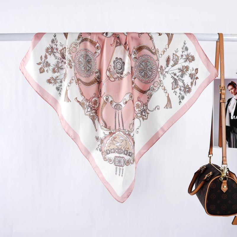 Women S Vintage Printed Satin Square Scarf Summer Versatile Sun Protection Beach Wrap