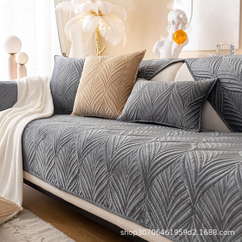 Nordic Sofa Cushion, Simple And Modern Winter Short Plush Non-Slip Seat Cushion, All-Season Leather Sofa Cover Cover Cloth Towel