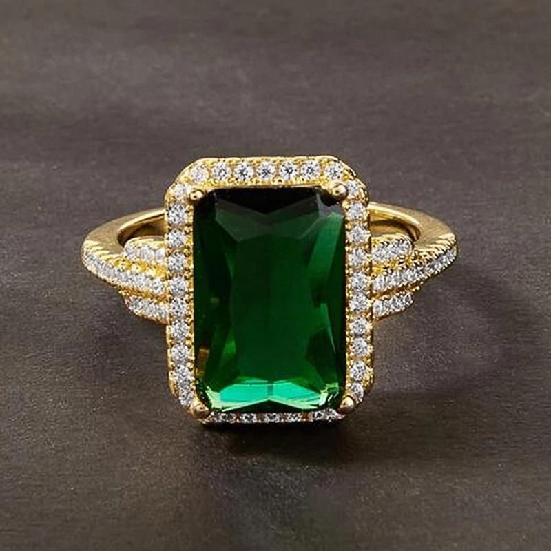 Green Cubic Zirconia Gold Color Rings for Women Wedding Anniversary Party Elegant Female Accessories Fancy Mother's Gift