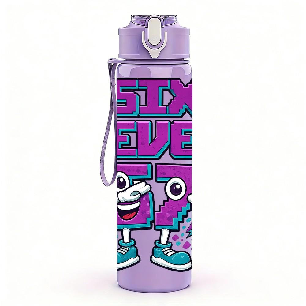 1PC Six Seven Retro Graffiti Letter Print 750ml Color Plastic Sports Water Bottle Leakproof Flip Straw Lid Suitable for Sports Office Home Use