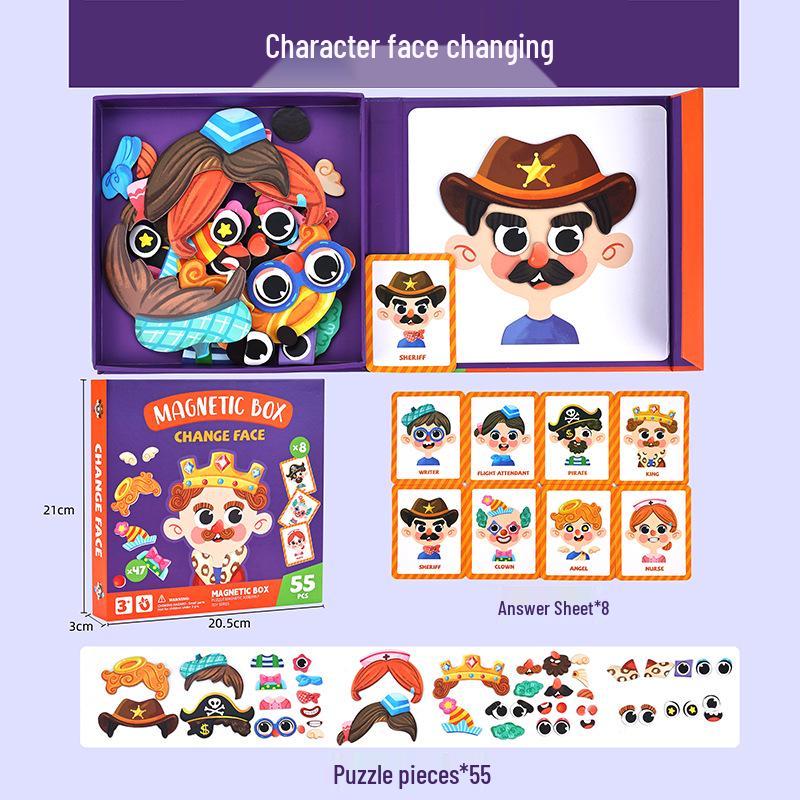 DIY Magnetic Dress-Up Toy: Character Face and Outfit Puzzle for Kids Ages 3-6