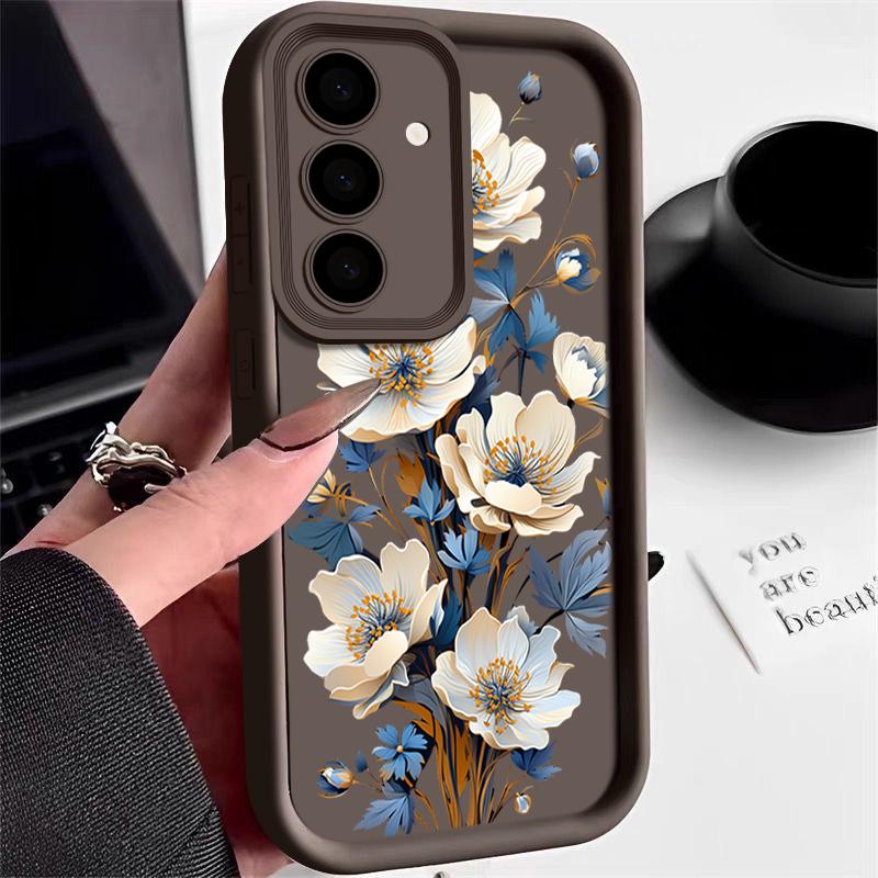 Luxuriöse Handyhülle aus mattem TPU mit Blumendruck für Samsung S25 Plus S24 FE S23 Ultra S22 A56 A36 A16 A55 A06 A05 A15 A35 A54 Stoßfeste Bumper-Abdeckung