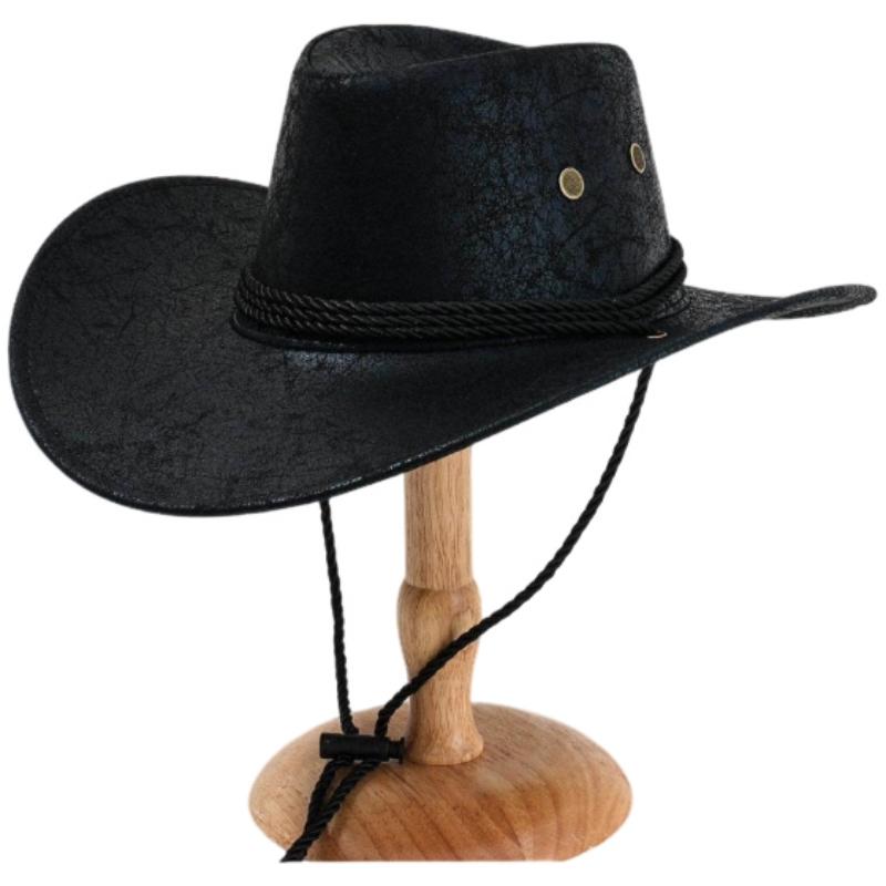 Klassischer Unisex Western Cowboy Sonnenhut, Leichte Kunstfilz Lederkappe Leder Reisekappe zum Wandern, Reisen und Outdoor
