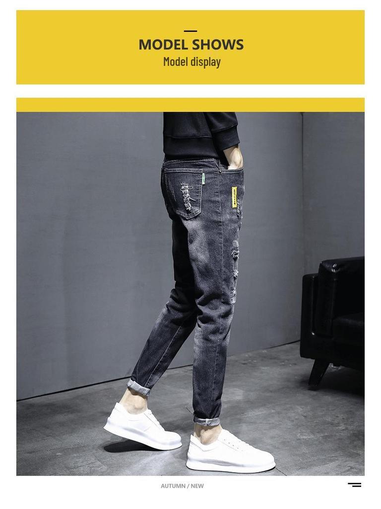 Men's Trendy Ripped Slim Fit Nine-Point Skinny Jeans - Elastic, Breathable, Casual Summer Wear