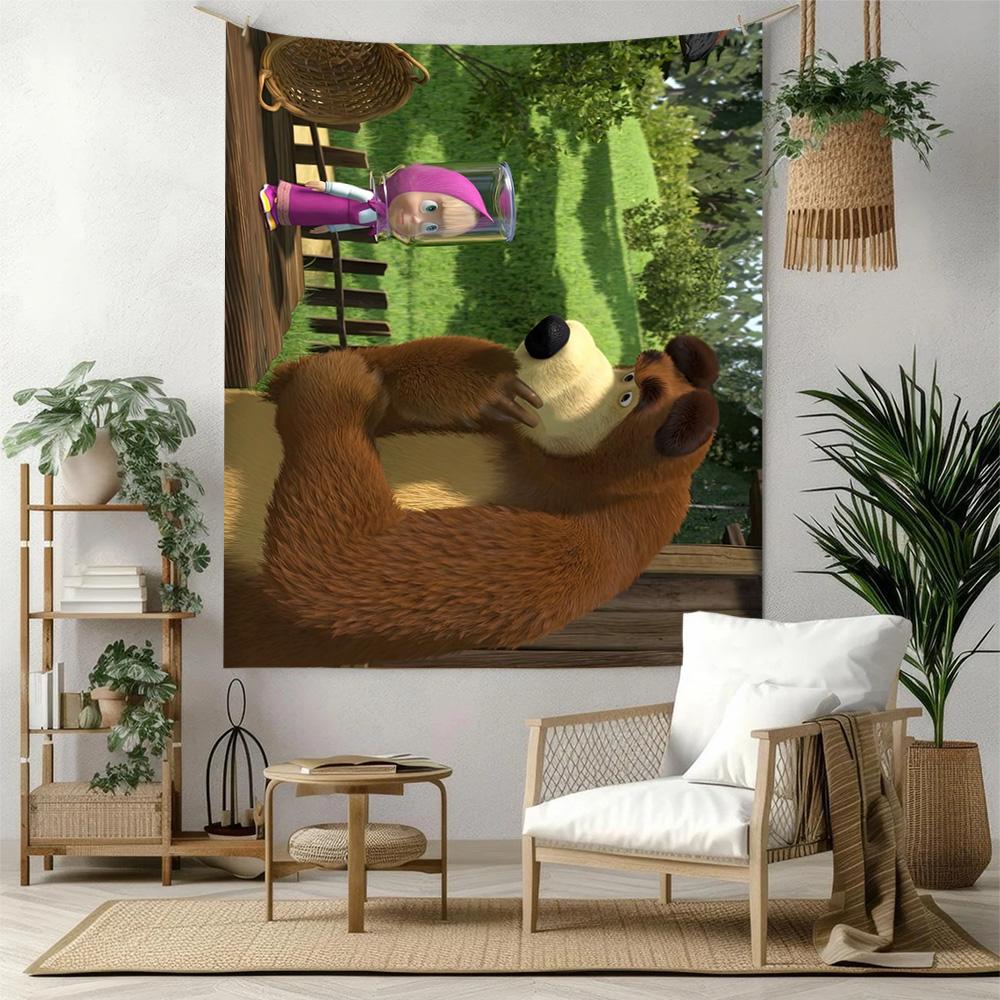 Masha Bear Wall Decor Tapestry Art For Pet Memorial Birthdaywedding Party Backdrop Family Gift