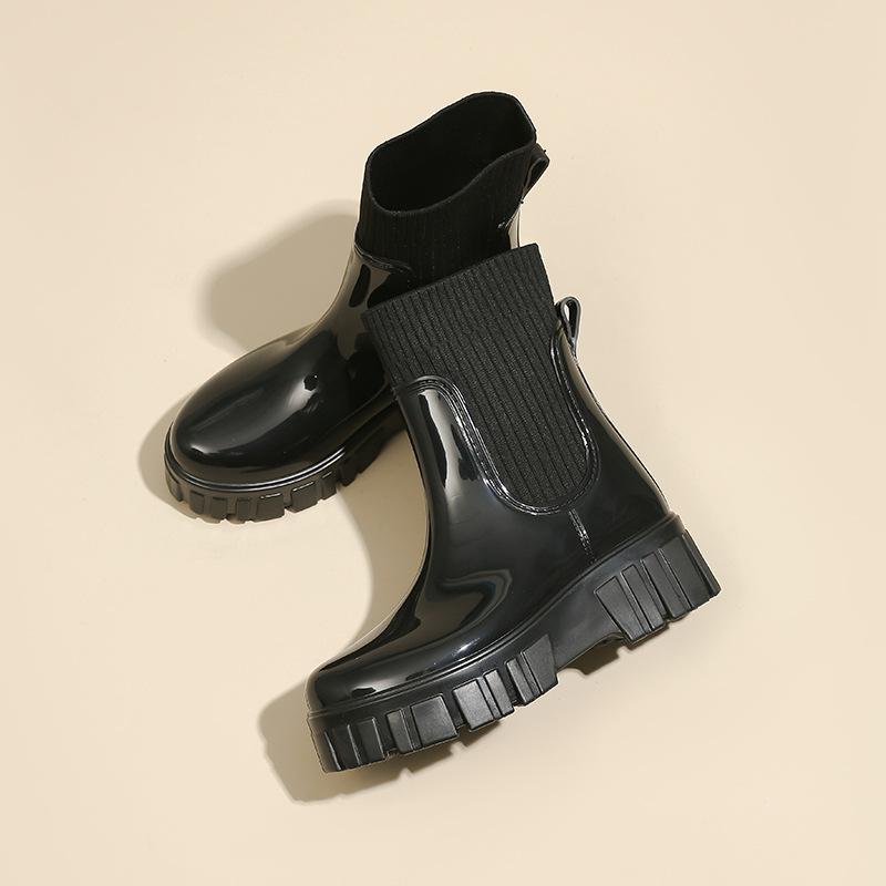 New fashion British rain shoes women's versatile outer wear sea-catching non-slip water shoes thick-soled wear-resistant rain boots rubber shoes women