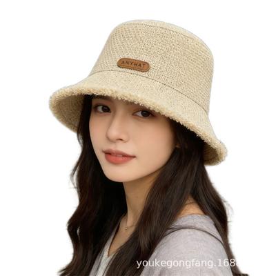 Lightweight Summer Straw Bucket Hat Breathable Thin Weave Sun Protection Hat Wide Brim Outdoor Casual Headwear for Women Men
