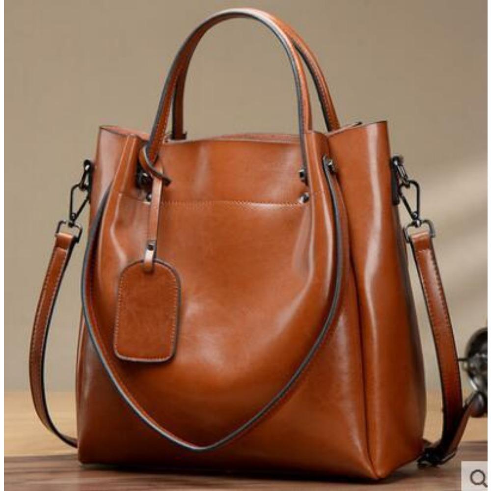 New Women's Bag Genuine Leather Shoulder Messenger Bag Women's Hand-held Large Bag Cowhide Casual Women's Bag