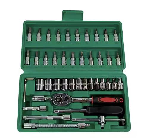 Professional Grade 46PCS Master Mechanic Tool Kit 3/8\  Ratchet SAE/Metric Sockets Torx/Hex Bits Extension Bars -001 Case (green,Hand  Tool Kits&46pcs) зелёный