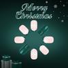 24Pcs Christmas Green French Tip Glitter Press On Nails Short Square Coffin Xmas Gift for Women 2026 Holiday Party Nail Art