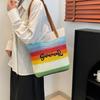 2025 New Straw Woven Bag Women's Large-capacity Shopping Bag Striped Letter Beach Bag Literary and Lightweight Tote Bag