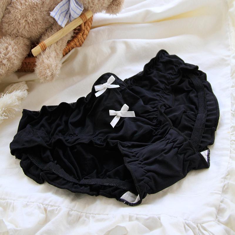 Black Women's Lace Mid-Waist Bow Mesh Panties - 620 Series