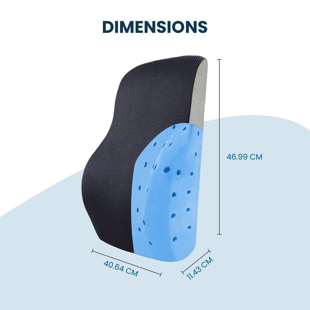 (Black/Grey Lumbar Back Support (Gel Ventilated) Lumbar Support Pillow for Office Chair for Back Pain, Car Seat, Memory Foam