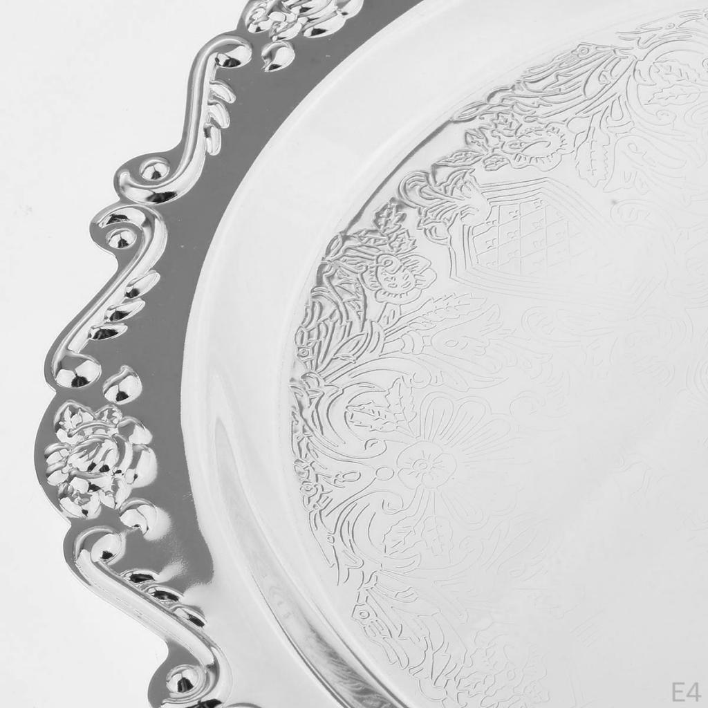7"/9"/11" Metal Silver Round Tea Platter Dessert Serving Tray