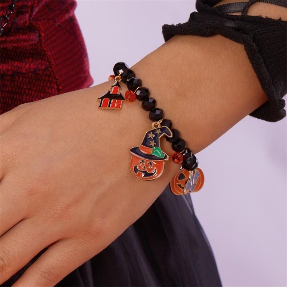 Zinc Zinc Zinc Alloy Pumpkin Pendant Bracelets Resin Crystal Beaded Bracelet Halloween Hand Chain  Gifts