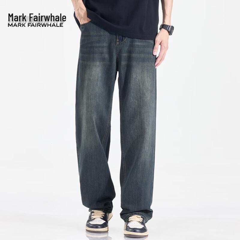 Mark Fairwhale Men's Washed Retro Loose Straight-Leg Jeans