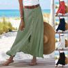 Jupe d'été pour femme Coton Lin Bouton Important Fente Imprimé Floral Mode Polyvalente Vacances Plage Jupe Mi-longue