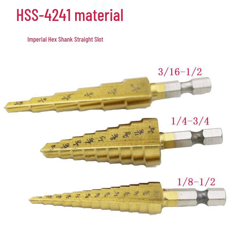 Imperial Step Cone Drill Bit Set: Hex Shank, 3/16''-1/2'', 1/4''-3/4'', 1/8''-1/2'' Options