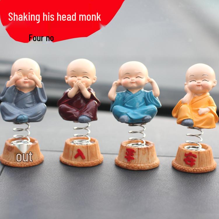 Creative Car Ornament: Bald Monk Bobblehead Resin Figurine