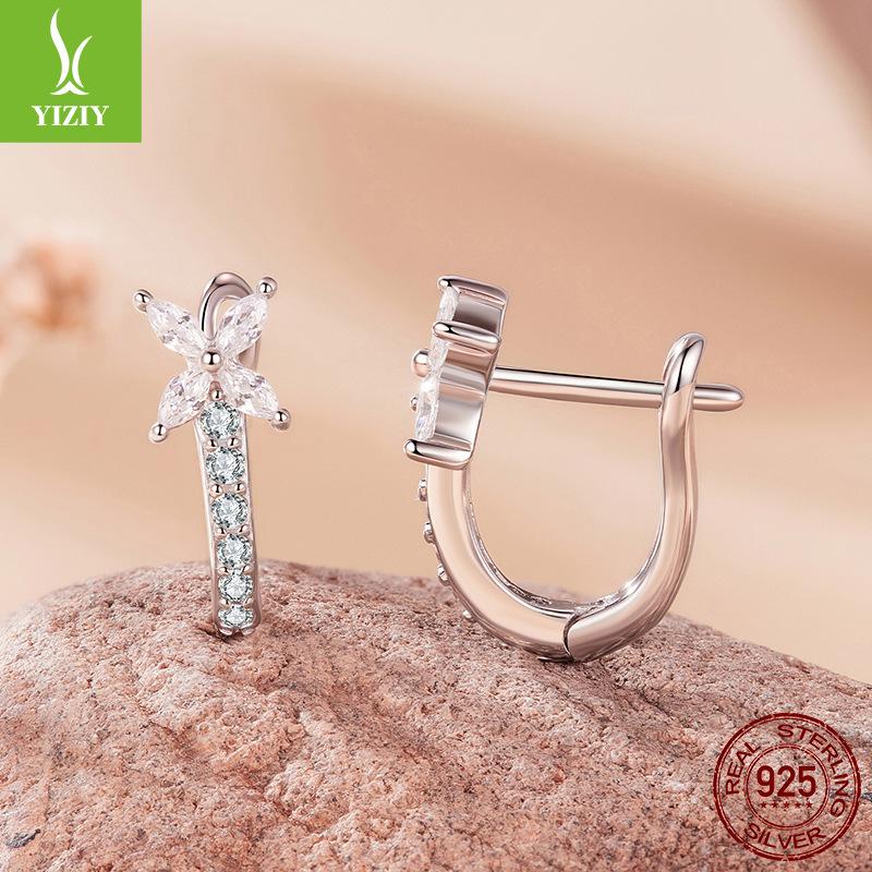 S925 Sterling Silver Platinum Plated Autumn Leaf Ear Buckle Exquisite Small Leaf Zircon Earrings Earrings