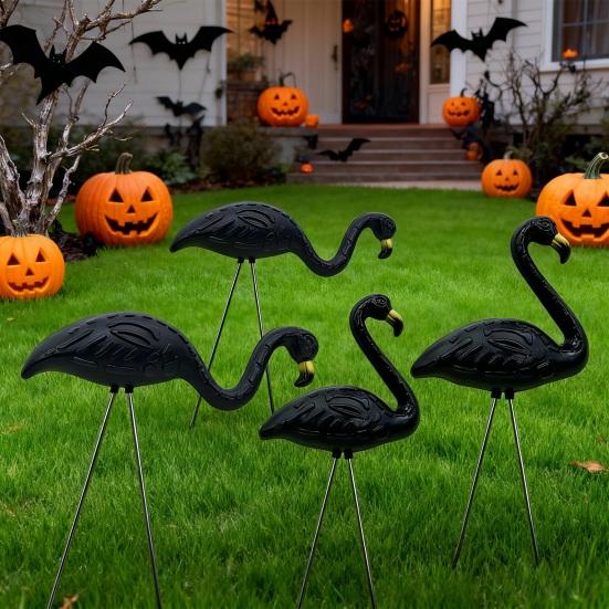 2Pcs/Set Simulation Flamingo Garden Stake Decoration Weather-proof Yard Lawn Patio Pathway Glow-in-the-dark Skeleton Flamingo Stake Stick Ornament
