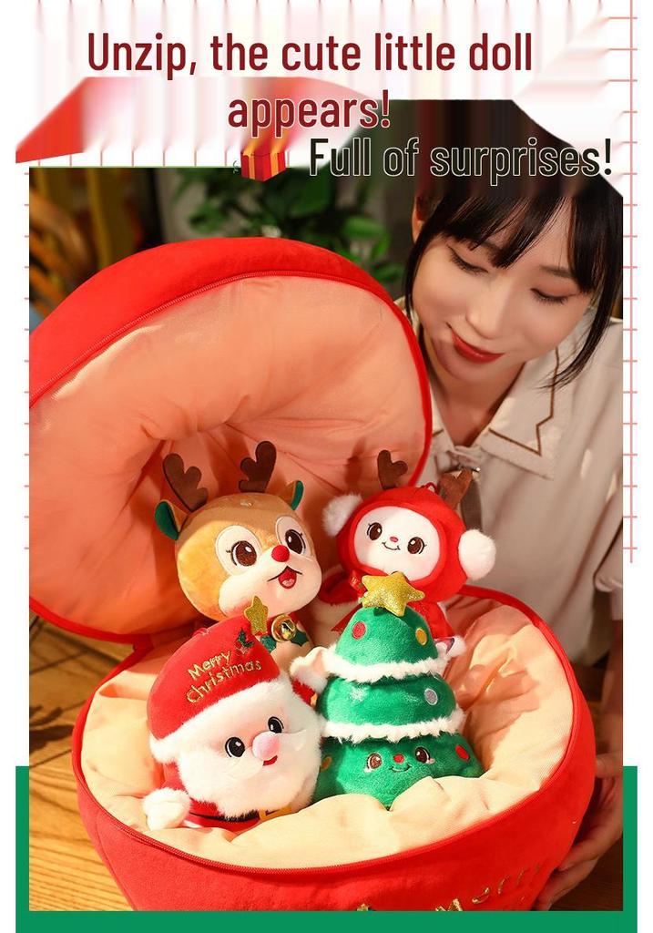 Christmas Plush Set: Santa, Reindeer, Apple Cushion, Tree, Snowman Doll