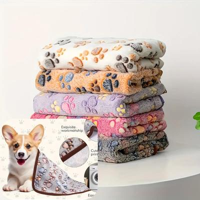 Soft Fluffy High Quality Pet Blanket Flannel Dog Sleeping Blanket Paw Print Pattern Pet Mat Warm Comfortable Blanket For Cat Dog