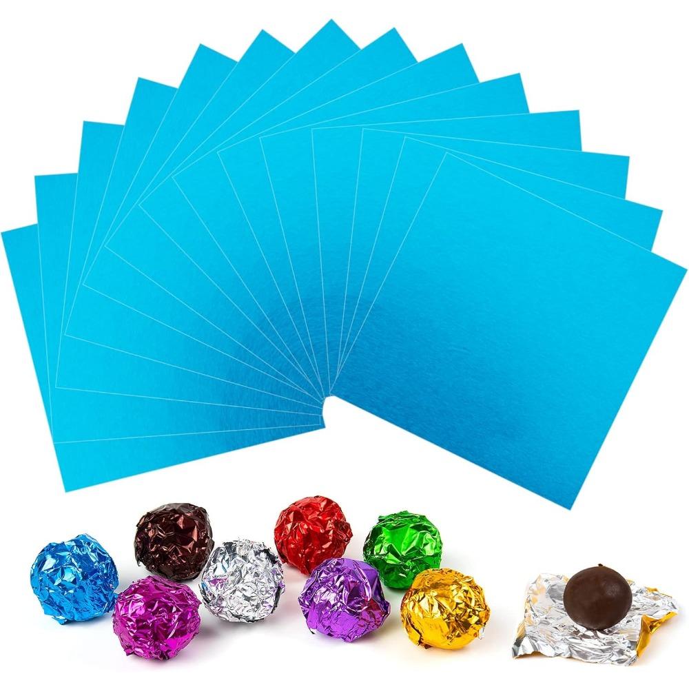 

100 шт. оберток для конфет из фольги - квадратная оберточная бумага 10x10 см для самостоятельного изготовления шоколада, упаковки конфет и поделок своими руками glossy светло-синий