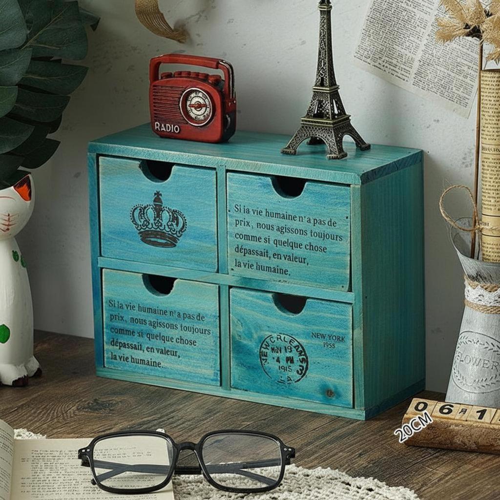 Wooden Drawer Desktop Organizer, Japanese Design Storage Box, Entryway Cabinet 25.5x10x20cm
