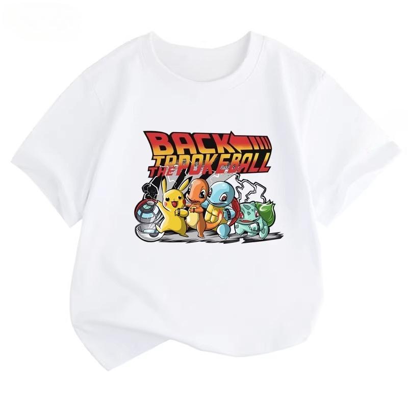 Potdemiel Summer New Pikachu Kids' 100% Cotton T-Shirt, Comfortable and Breathable, Suitable for Boys and Girls