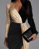2025 Black and Gold Ethnic High-Waist Mid-Length Dress with Long Sleeves