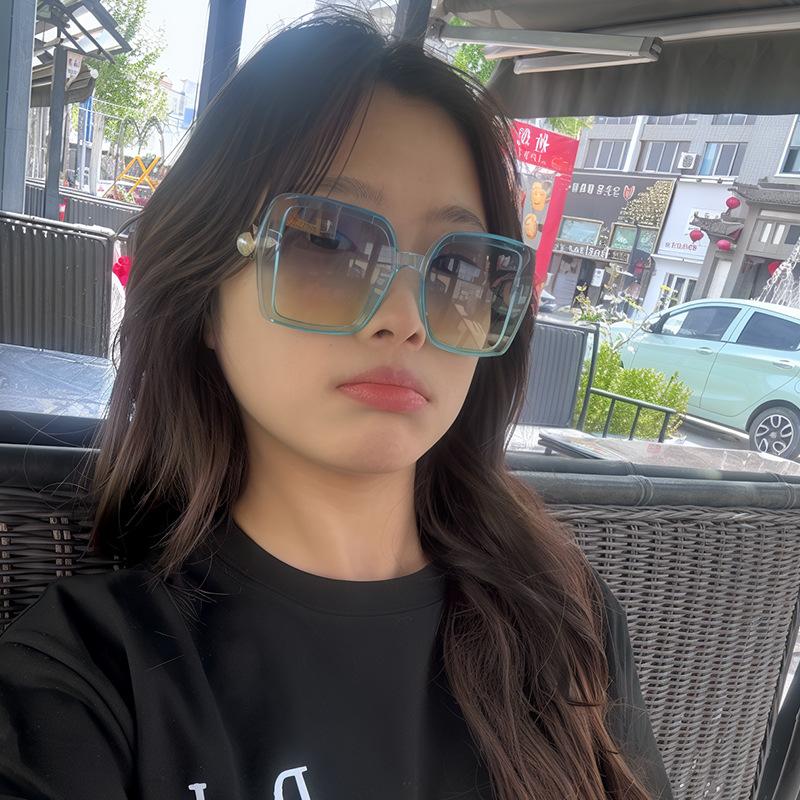 Square Shape Sunglasses for Women Pearl Decoration Big Size Women's Sun Glasses Travelling Driving Sunglass Women