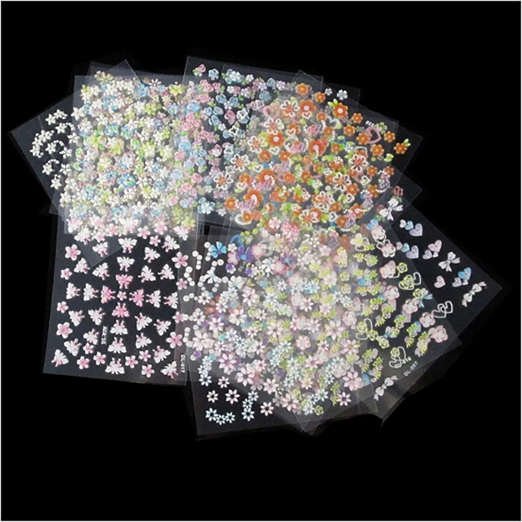 50 st. Blommor 3D-klistermärken Manikyr Guld/Silver Nageldekoration Tippar
