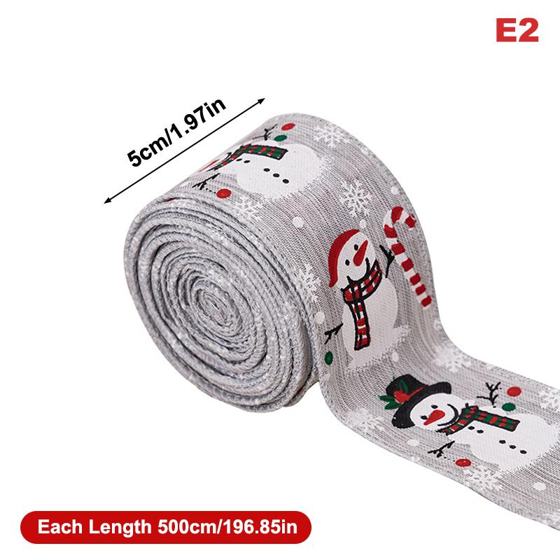 5M Christmas Ribbon Diy Christmas Tree Decoration Wreath Decoration Christmas Tree Snowflakes Snowman Pattern Xmas Holiday Decor