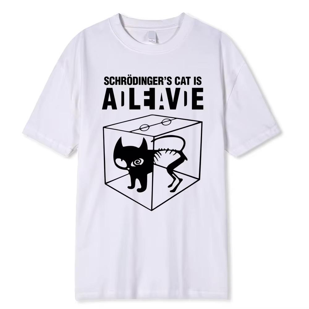 T-skjorte herre topp kvalitet 100 % bomull Schrodingers kattetrykk Kortermet herre T-skjorte Uformell The Big Bang Theory T-skjorte for kvinner