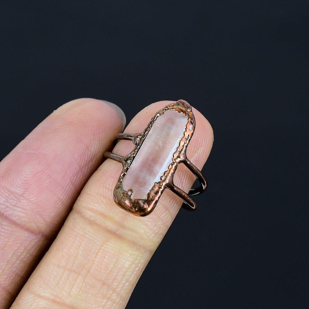 Clear Quartz Handmade Gemstone Ring, Copper Electroformed Ring Antique Jewelry, Adjustable Ring Engagement Gift
