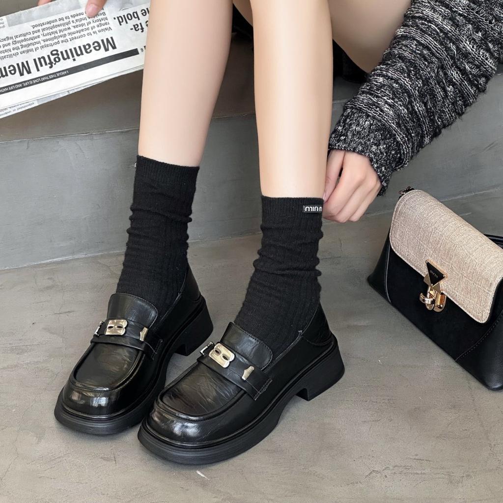 Platform Loafers Women's 2025 New Autumn Versatile Black Small Leather Shoes British Style French Retro Flat Shoes