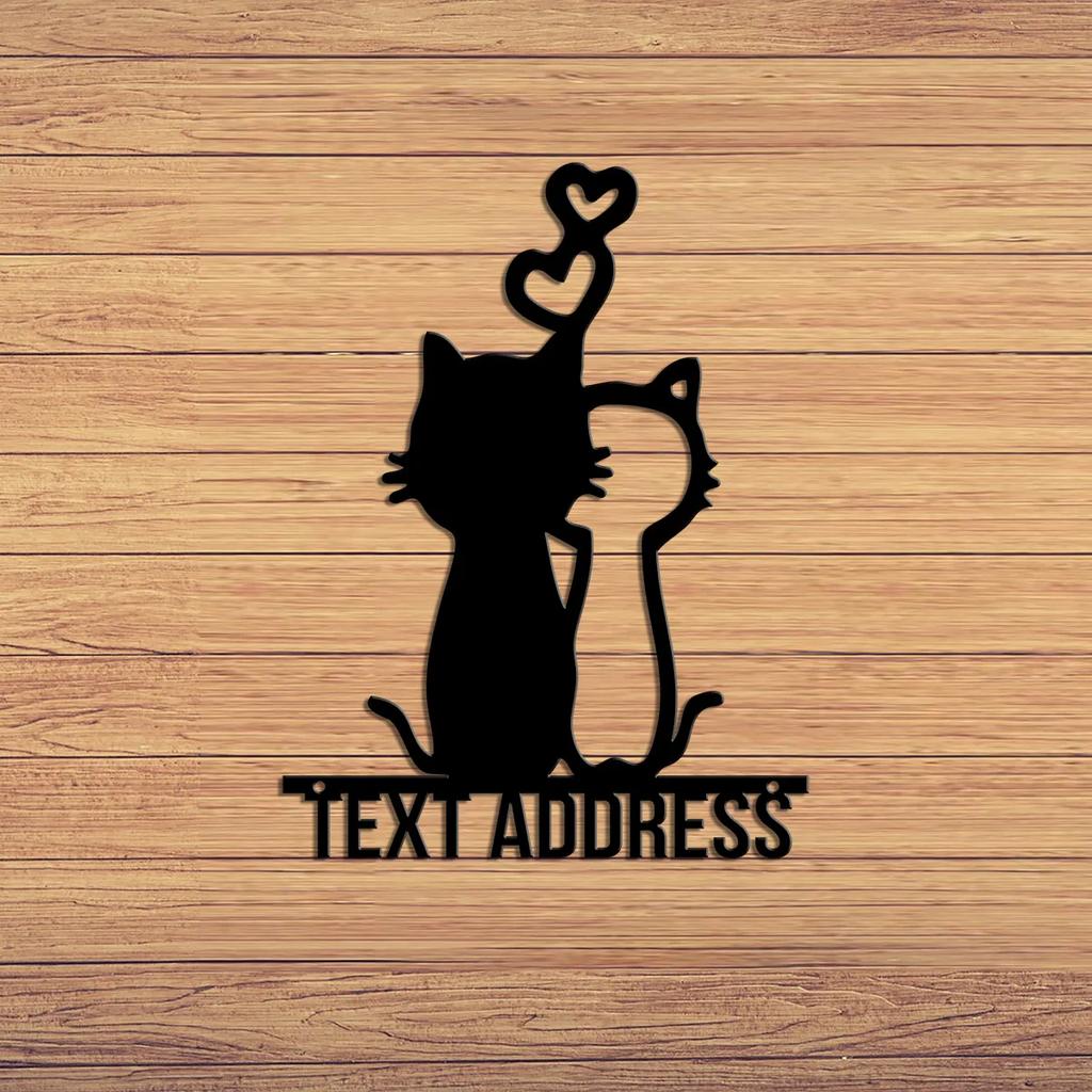 Metal Cat House Number Sign, Custom Address Plaque, Street Number Metal Decor, Outdoor Wall Art