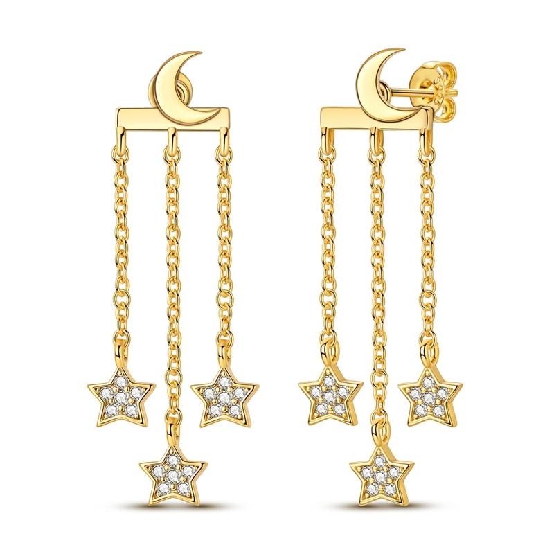 925 Silver Hoops Earrings Starlight Crystal Pearl Bow Sun and Moon Earring With Zirconia Fashion Jewelry for Women Girl