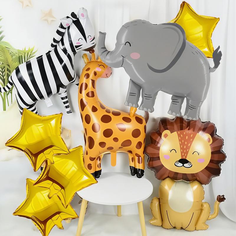 8pcs Jungle Wildlife Balloon Set 4pcs Animal Balloon (Zebra, Elephant, Giraffe, Lion) Jungle Theme Birthday Shower Decoration