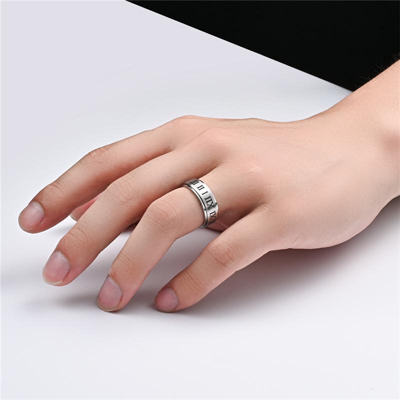 Roman Numerals Stainless Steel Chain Anxiety Rings For Men Silver Rotating Metal Fidget Spinner Ring Anillos De Hombre