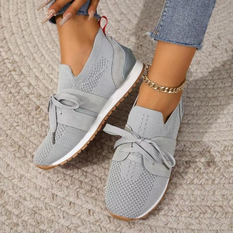 2025 New Style Flyknit Mesh Breathable Casual Lightweight Lace-Up Chunky Heel Women's Casual Flats Women's Size 43