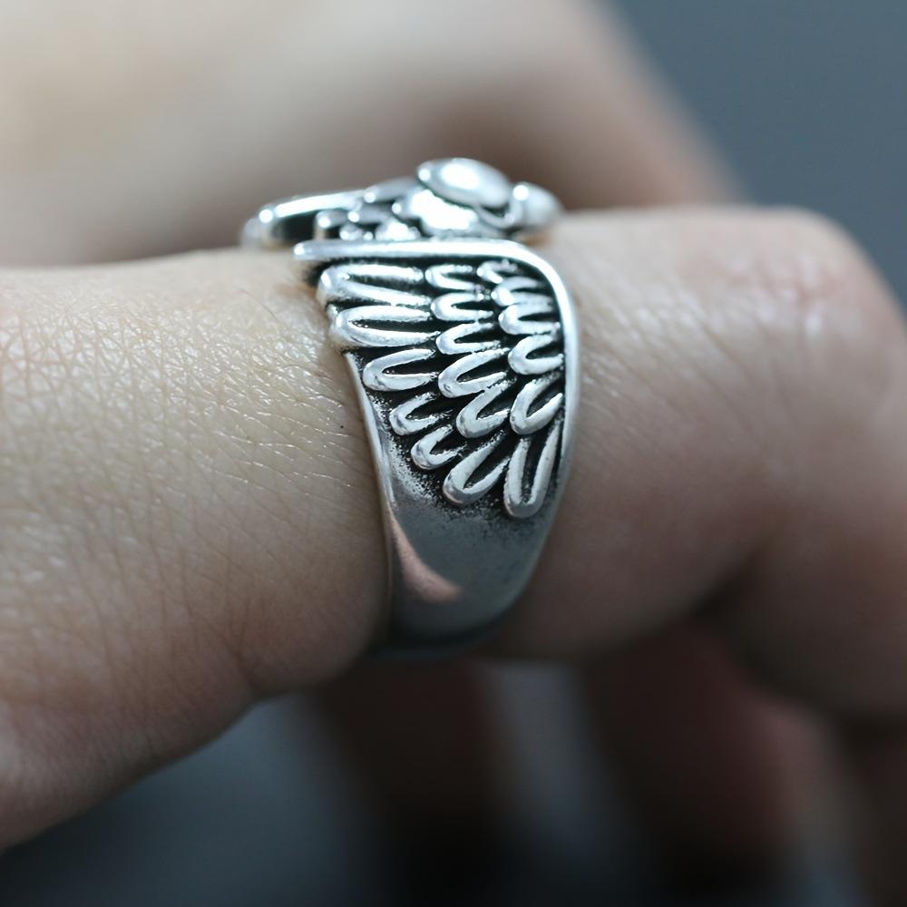 New Ins Eagle Wings Ring Men and Women Angel Feather Ring Dark Cold Wind Opening