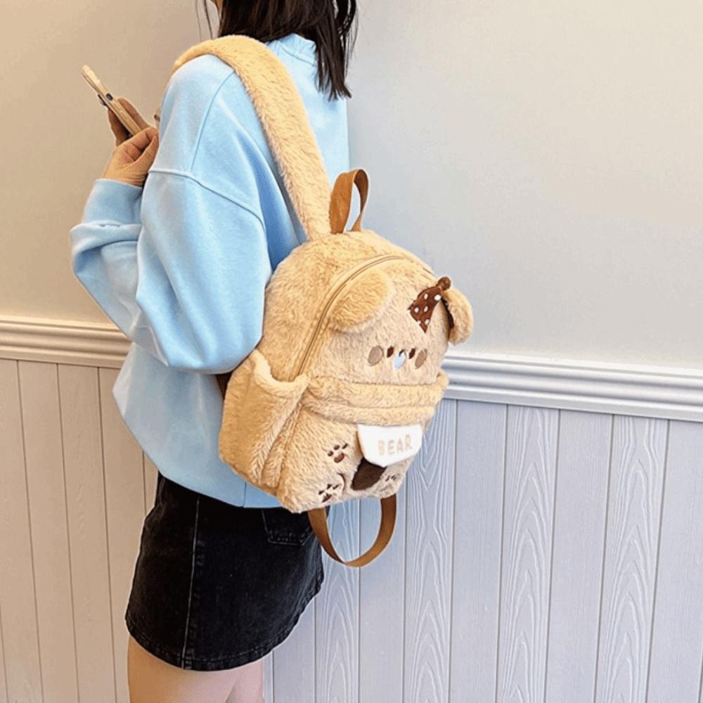Large Capacity Bear Plush Schoolbag Adjustable Straps Animal Shoulder Bag Lady
